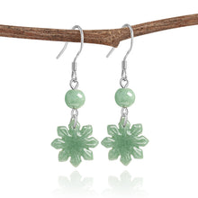 Natural Jade Earrings Silver Flower Jadeite Earrings
