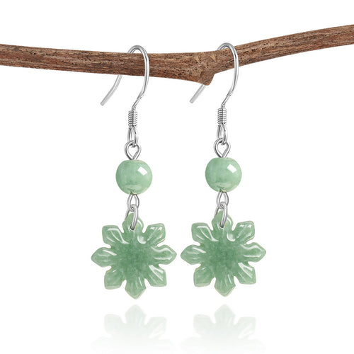 Natural Jade Earrings Silver Flower Jadeite Earrings
