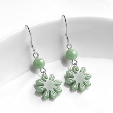 Natural Jade Earrings Silver Flower Jadeite Earrings