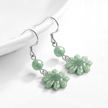 Natural Jade Earrings Silver Flower Jadeite Earrings