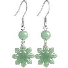 Natural Jade Earrings Silver Flower Jadeite Earrings