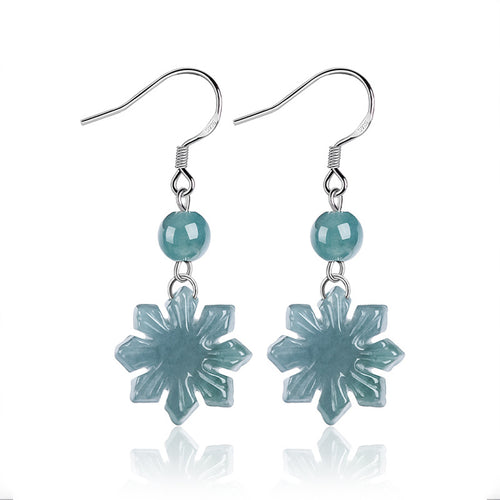 Natural Jade Earrings Silver Flower Jadeite Earrings