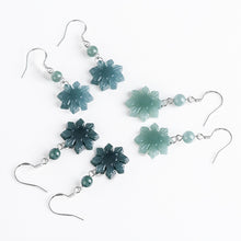 Natural Jade Earrings Silver Flower Jadeite Earrings