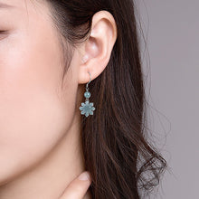 Natural Jade Earrings Silver Flower Jadeite Earrings