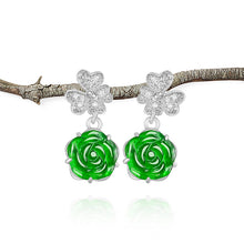 Natural Jade Earrings Silver Flower Jadeite Earrings