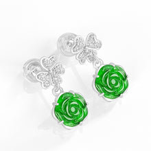 Natural Jade Earrings Silver Flower Jadeite Earrings