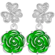 Natural Jade Earrings Silver Flower Jadeite Earrings
