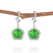 Natural Jade Earrings Silver Flower Jadeite Earrings