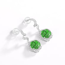 Natural Jade Earrings Silver Flower Jadeite Earrings