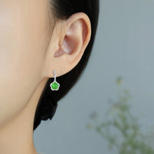 Natural Jade Earrings Silver Flower Jadeite Earrings