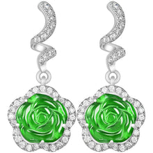 Natural Jade Earrings Silver Flower Jadeite Earrings