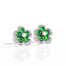 Natural Jade Earrings Silver Flower Jadeite Earrings