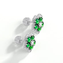 Natural Jade Earrings Silver Flower Jadeite Earrings