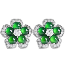 Natural Jade Earrings Silver Flower Jadeite Earrings