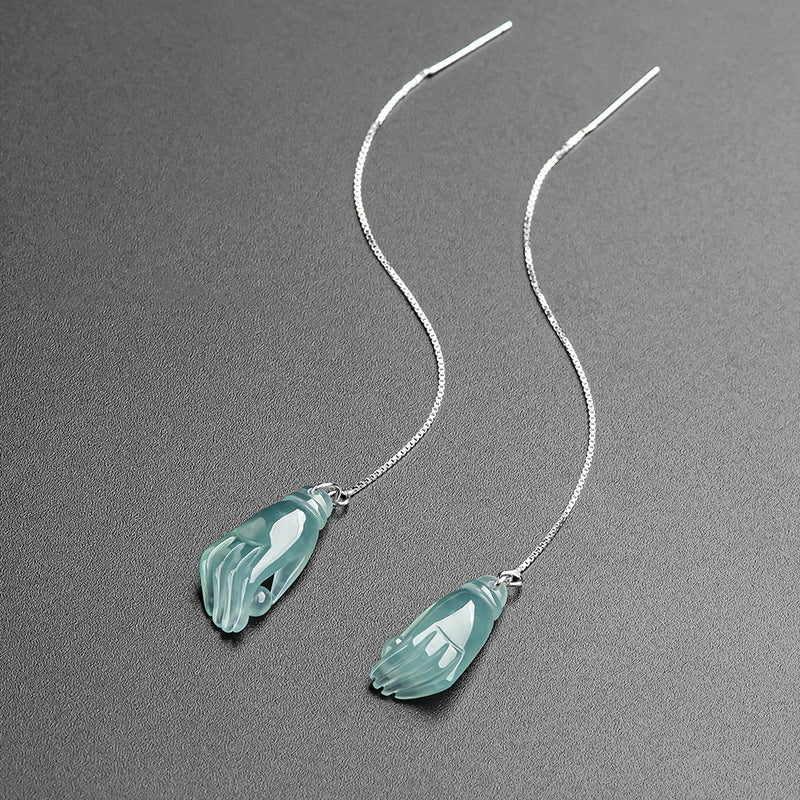 Natural Jade Earrings Silver Hand Jadeite Earrings