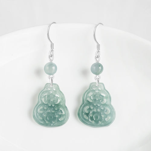 Natural Jade Earrings Silver Hulu Jadeite Earrings