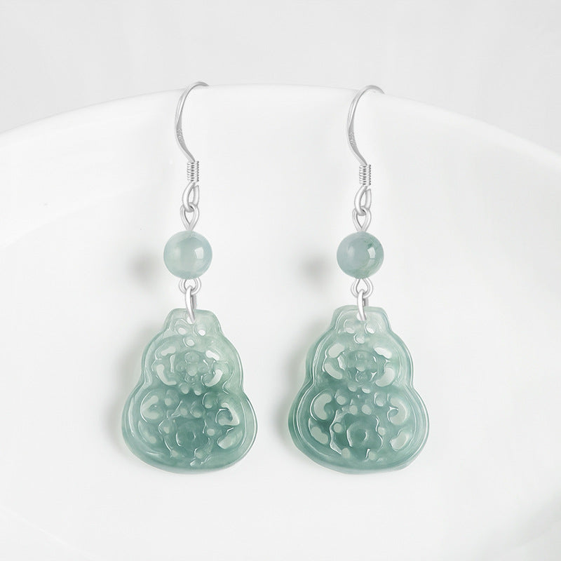 Natural Jade Earrings Silver Hulu Jadeite Earrings