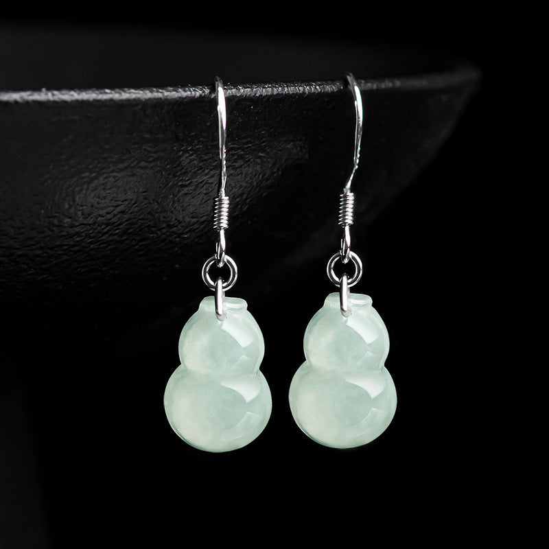 Natural Jade Earrings Silver Hulu Jadeite Earrings