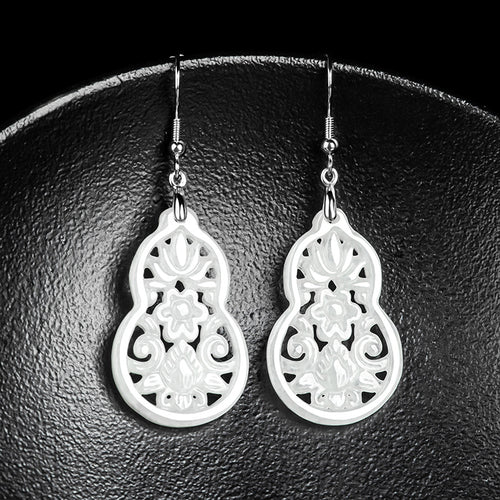 Natural Jade Earrings Silver Hulu Jadeite Earrings