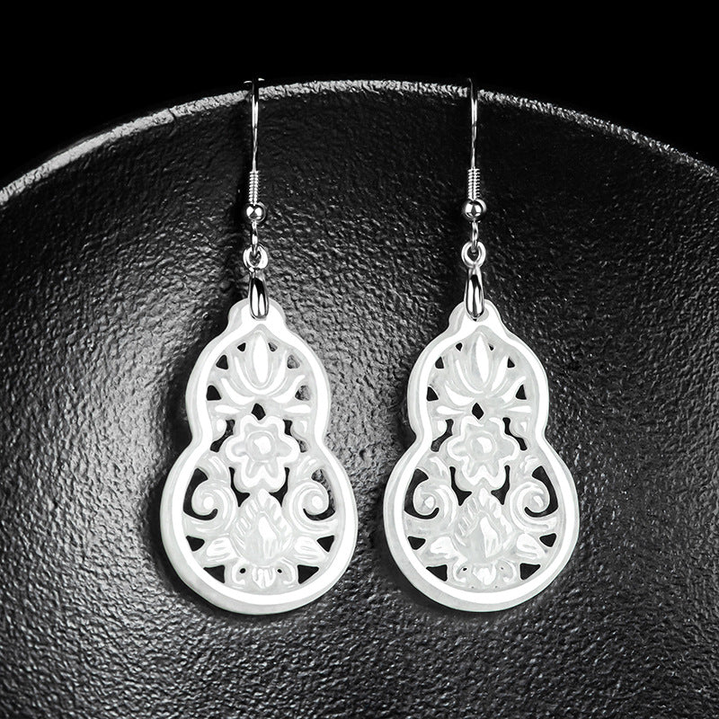 Natural Jade Earrings Silver Hulu Jadeite Earrings