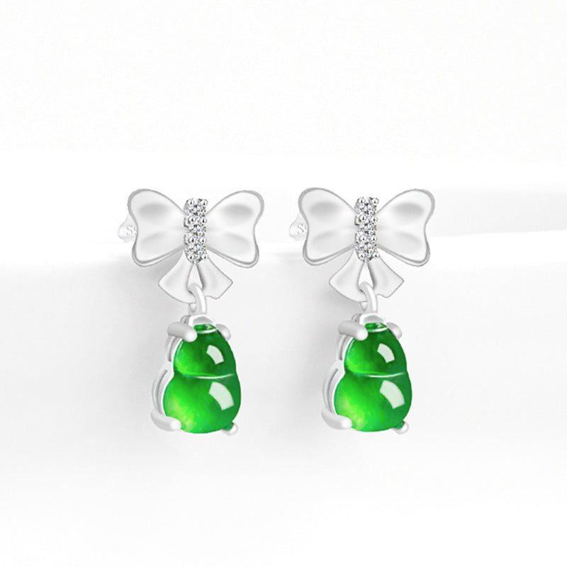 Natural Jade Earrings Silver Hulu Jadeite Earrings