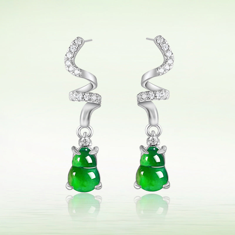 Natural Jade Earrings Silver Hulu Jadeite Earrings