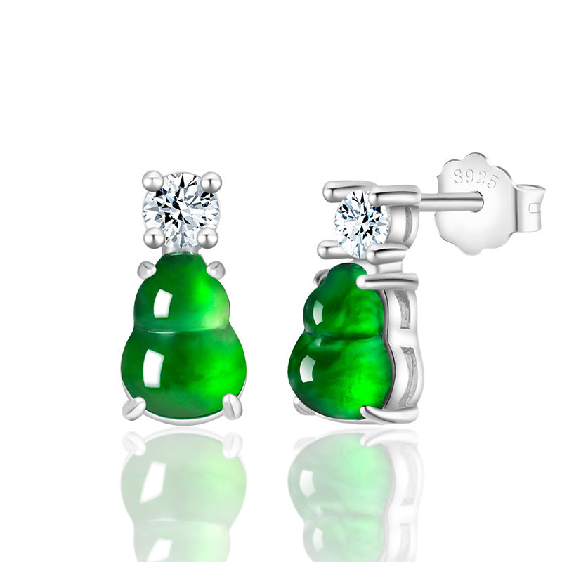 Natural Jade Earrings Silver Hulu Jadeite Earrings