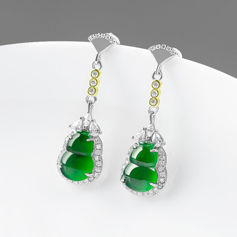 Natural Jade Earrings Silver Hulu Jadeite Earrings
