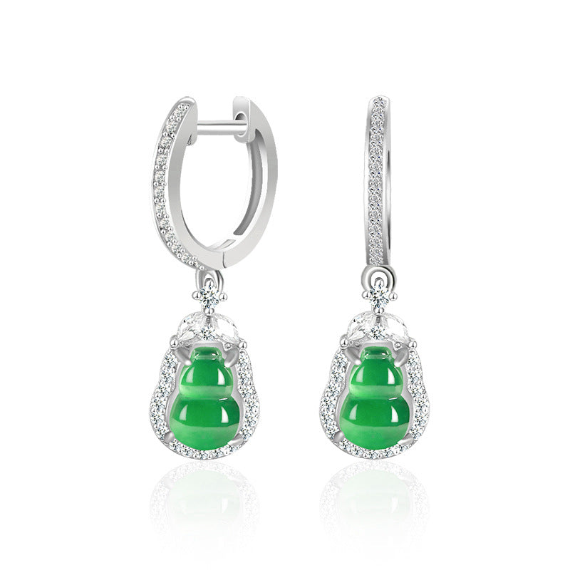 Natural Jade Earrings Silver Hulu Jadeite Earrings
