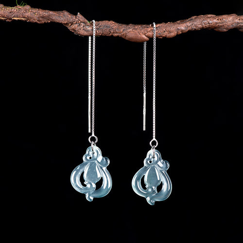 Natural Jade Earrings Silver Jadeite Earrings TUEG386