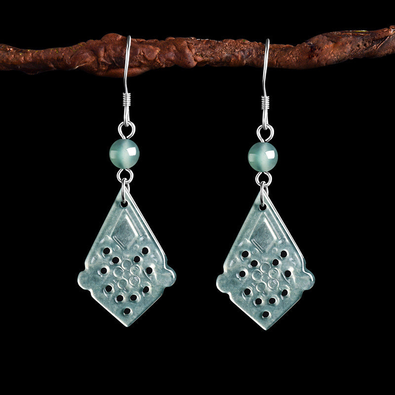 Natural Jade Earrings Silver Jadeite Earrings