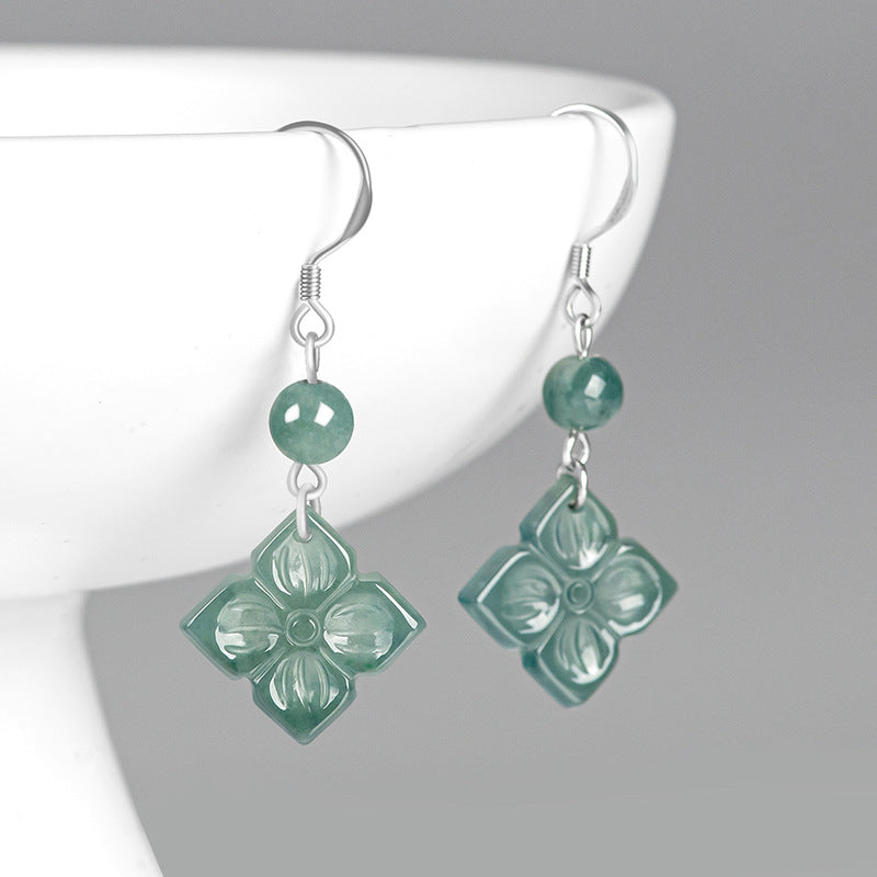 Natural Jade Earrings Silver Jadeite Earrings