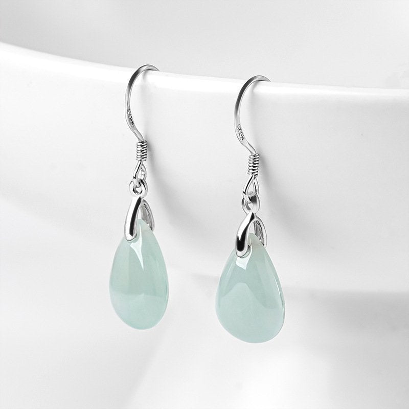 Natural Jade Earrings Silver Jadeite Earrings