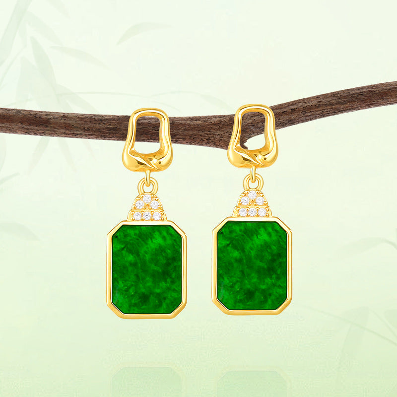 Natural Jade Earrings Silver Jadeite Earrings