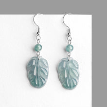 Natural Jade Earrings Silver Leaf Jadeite Earrings
