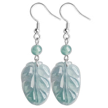 Natural Jade Earrings Silver Leaf Jadeite Earrings
