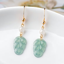 Natural Jade Earrings Silver Leaf Jadeite Earrings