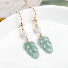 Natural Jade Earrings Silver Leaf Jadeite Earrings