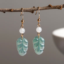 Natural Jade Earrings Silver Leaf Jadeite Earrings