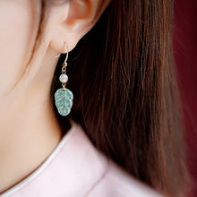 Natural Jade Earrings Silver Leaf Jadeite Earrings