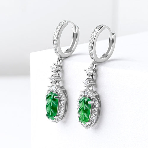 Natural Jade Earrings Silver Leaf Jadeite Earrings