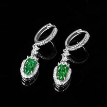 Natural Jade Earrings Silver Leaf Jadeite Earrings