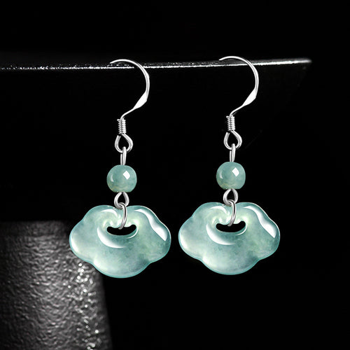 Natural Jade Earrings Silver Ruyi Jadeite Earrings