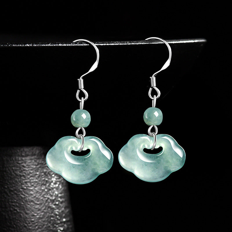 Natural Jade Earrings Silver Ruyi Jadeite Earrings