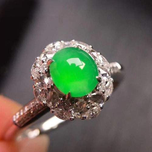 Natural Jade Engagement Ring Jadeite Gold Jade Wedding Ring