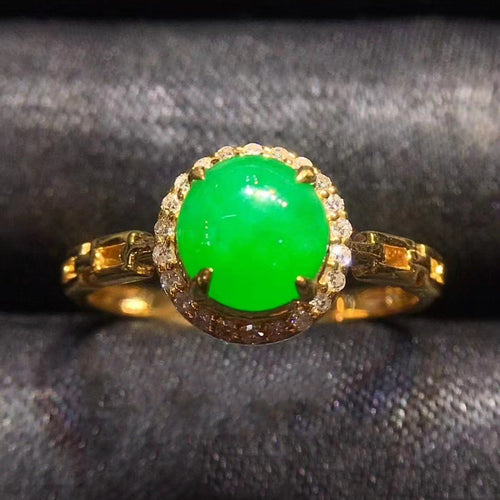Natural Jade Engagement Ring Jadeite Gold Jade Wedding Ring TUEW342