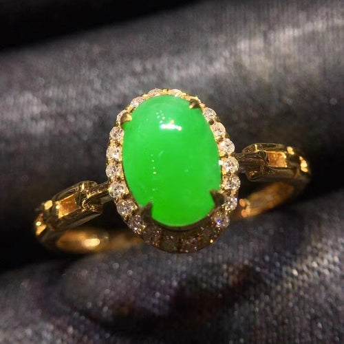 Natural Jade Engagement Ring Jadeite Gold Jade Wedding Ring TUEW352