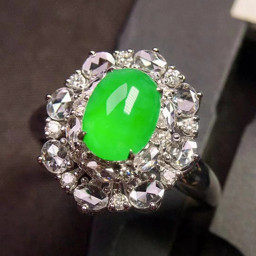 Natural Jade Engagement Ring Jadeite Gold Jade Wedding Ring