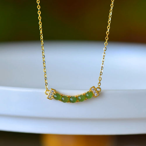 Natural Jade Necklace Silver Nephrite Necklace