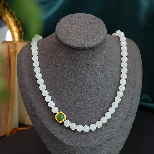 Natural Jade Necklace Silver Nephrite Necklace